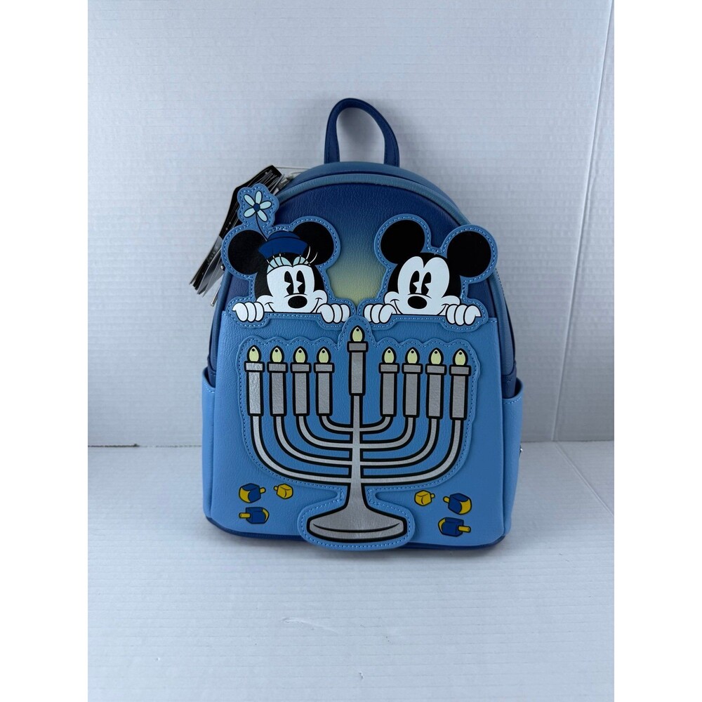 NWT Disney Parks Loungefly Mickey & Minnie Mouse Hanukkah Light-up Backpack Blue